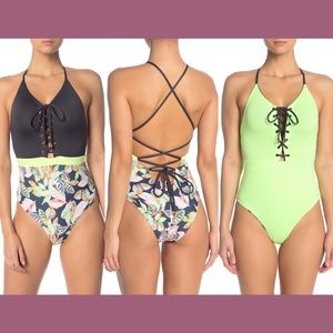 NWT $154 Maaji Lime Light One-piece Swimsuit in Black‎ Forest [SZ Medium ]